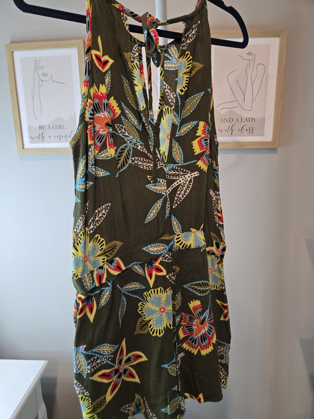 LOFT Olive Green Floral Swim Coverup with Red, Yellow & Blue Accents